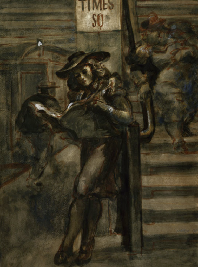 Reginald Marsh, “Times Square Subway Station,” 1938, watercolor, charcoal, and gouache on paper