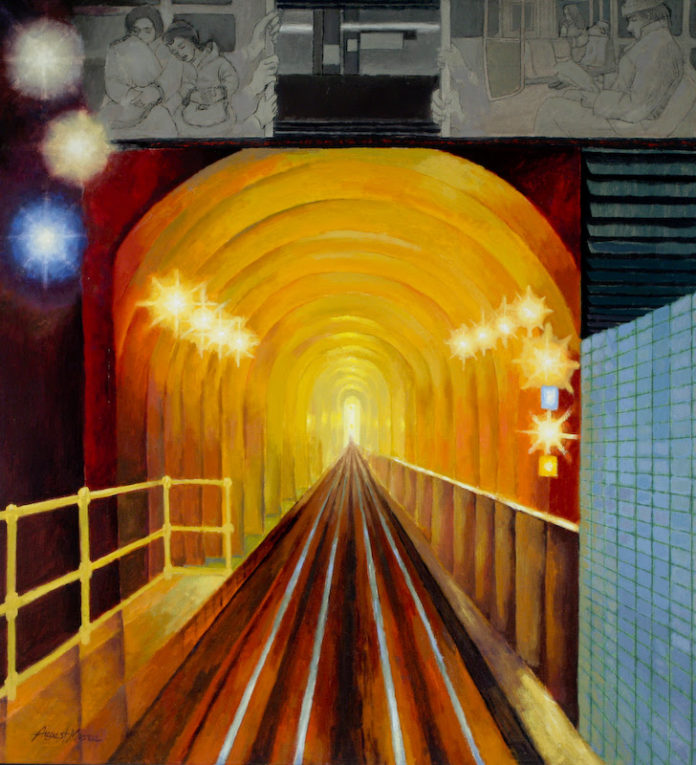 August Mosca, “Subway in Glowing Colors,” 1946, oil on canvas, 28.5 x 31 in.