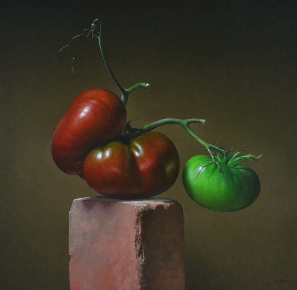 “Heirloom Tomatoes” by Patricia Coonrod, Oil on canvas, 20” x 20"