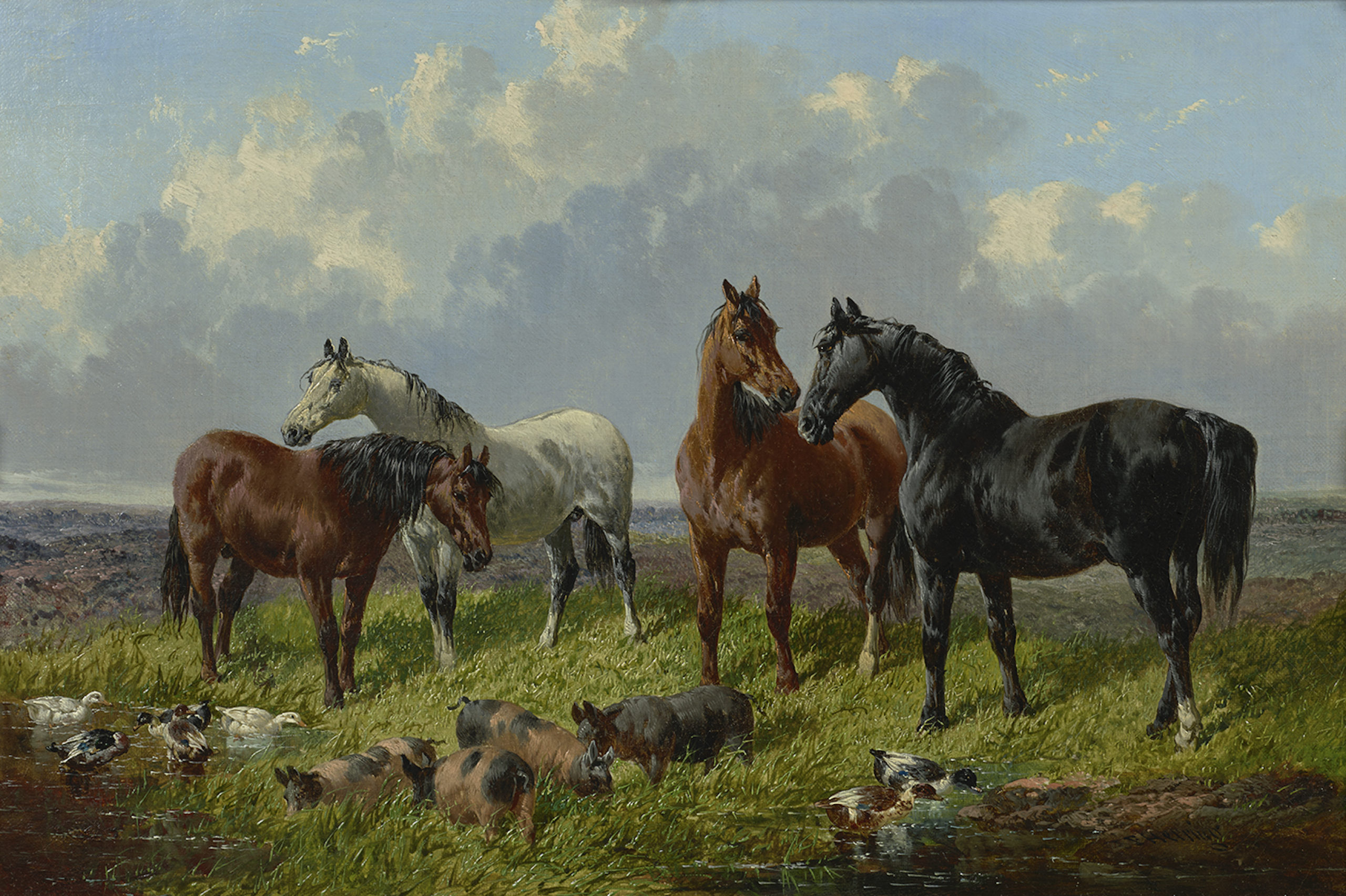 Farmyard Friends by John F. Herring, Jr. (circa 1820-1907), Oil on canvas, 12 x 18 in.; Rehs Galleries, Inc.