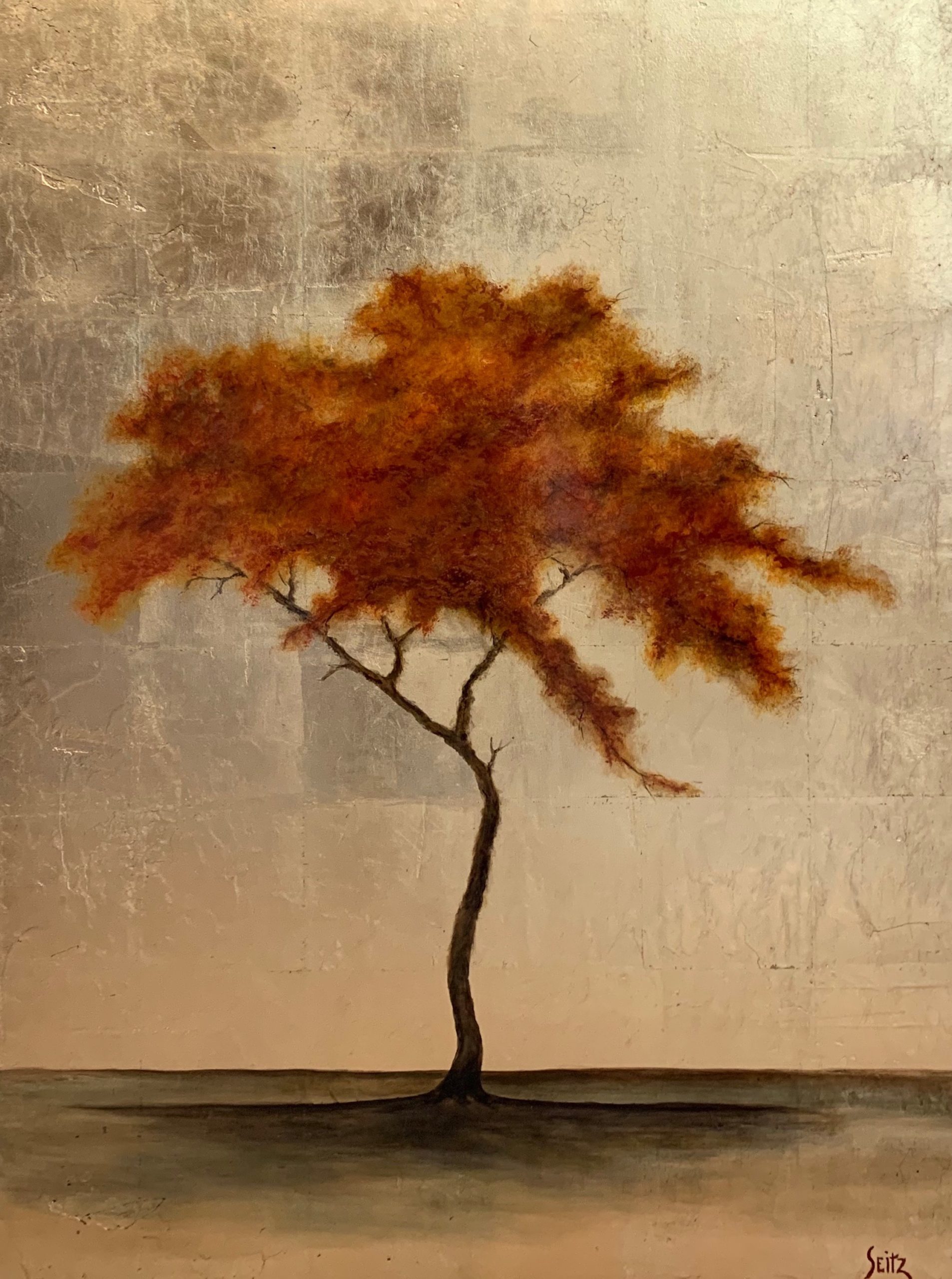 Soaking Up the Sun, II by Jim Seitz, Oil / Metal Leaf, 48 x 36 in., 2020; Pitzer's Fine Arts
