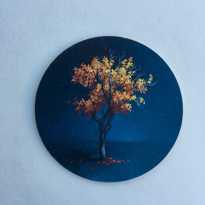 Dina Brodsky, "Tree, Mid-Autumn," 2018, Oil on copper, 2.5 x 2.5 in., framed: 10.5 x 10.5 in., $1,650