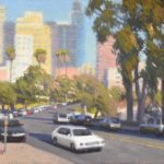 Welcome to California Simon Lok, “Wilshire Boulevard, Downtown L.A.,” Oil, 9″ x 12″