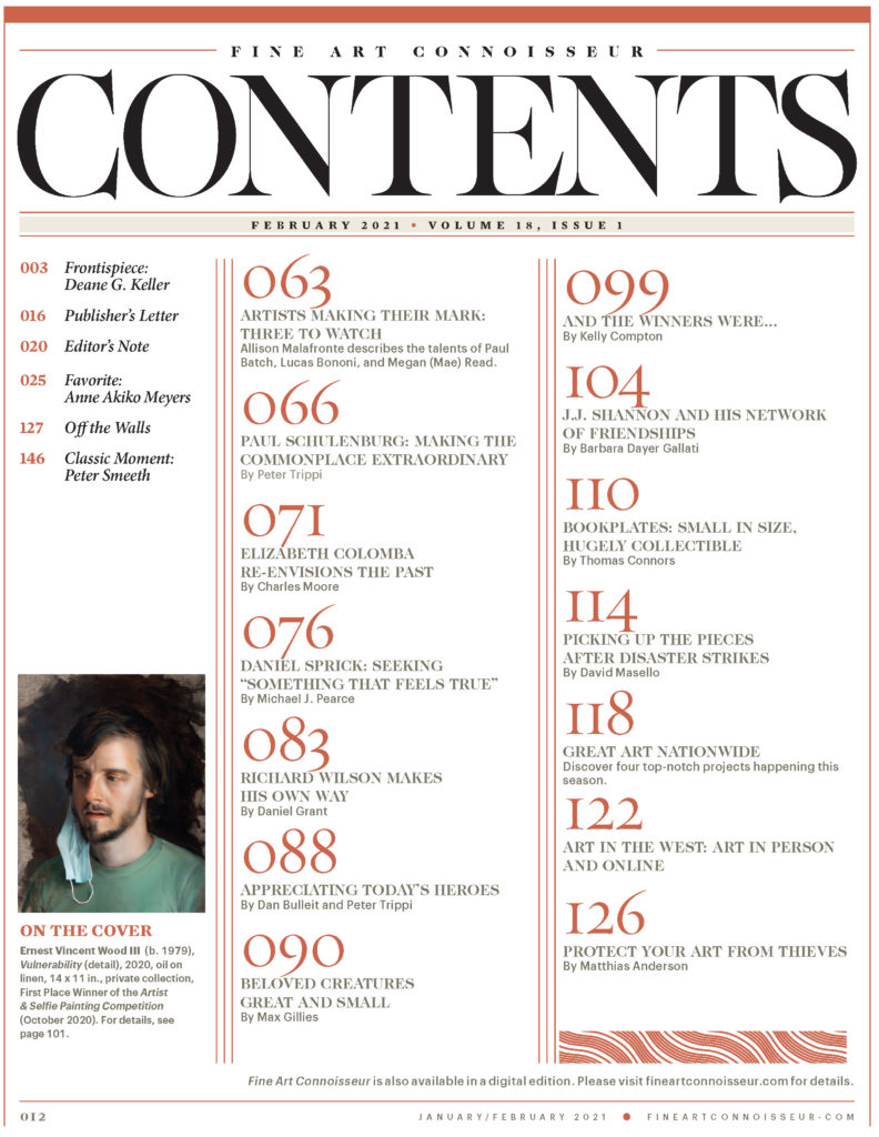 Fine Art Connoisseur magazine JanFeb 2021 table of contents