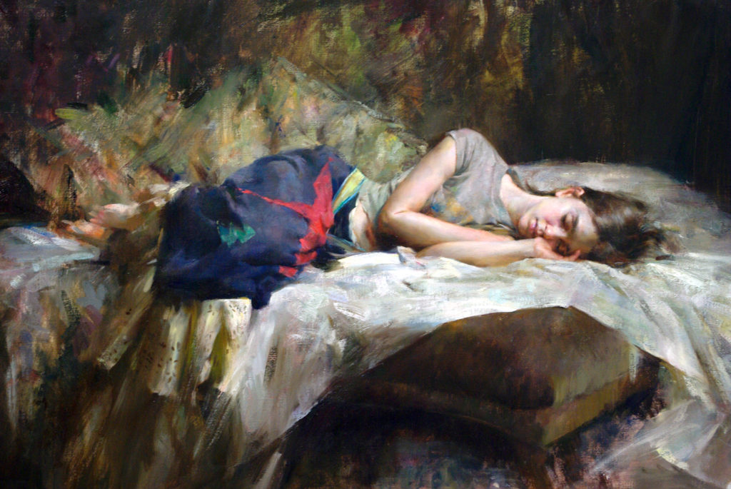 Figurative art painting of a woman lying down