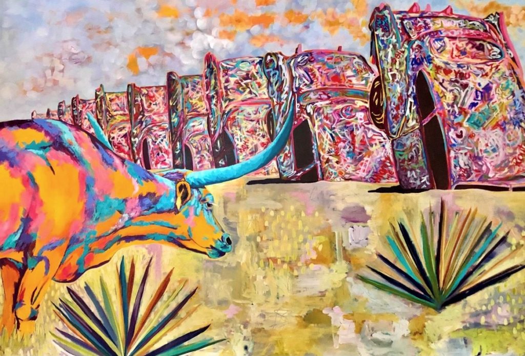 "Cadillac Ranch with Longhorn" by Amy Hutto, NAWA member