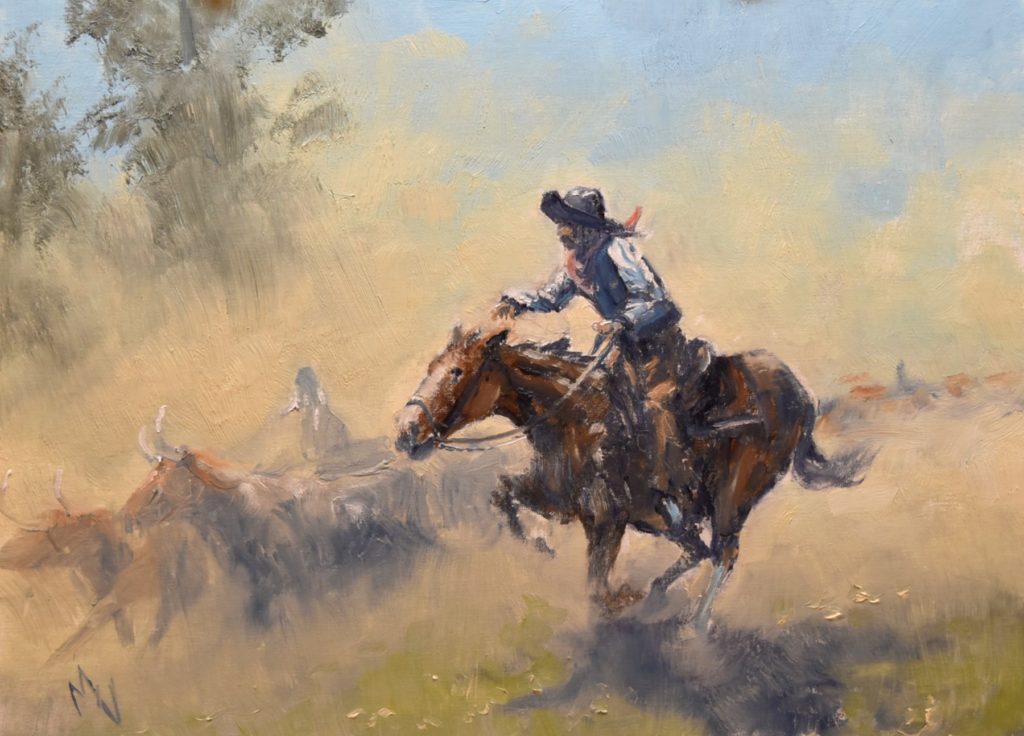 Oil painting of a cowboy