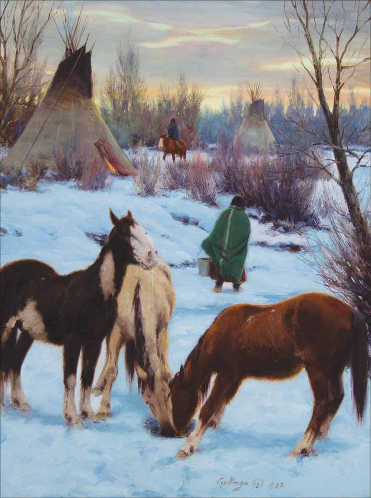 William Gollings, "Cheyenne Winter Camp," oil painting