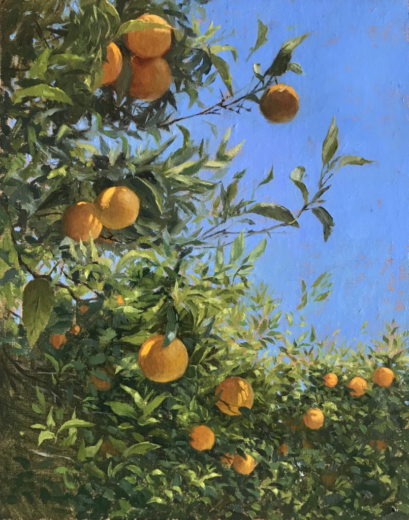 Oil painting of an orange tree