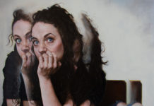 Featured Artwork: Nicole Woodruff presented by PoetsArtists Oil painting of girl sitting with chin resting on hand
