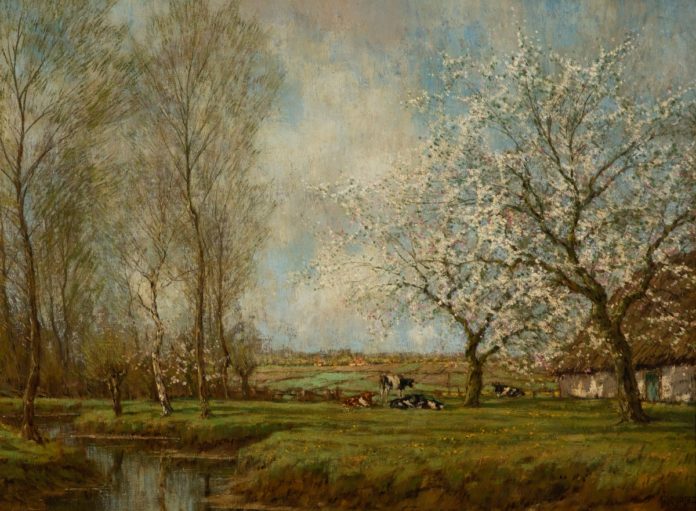 Landscape painting of apple trees