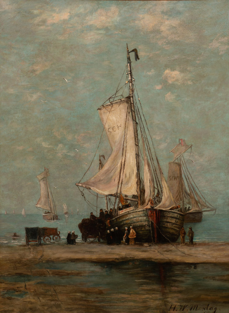 Oil painting - Large Fishing Barge Ashore