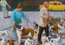 Highlights From the Daniels Estate Oil painting of dog walkers