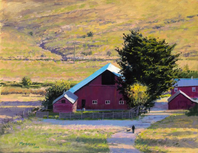 Oil painting of a farm