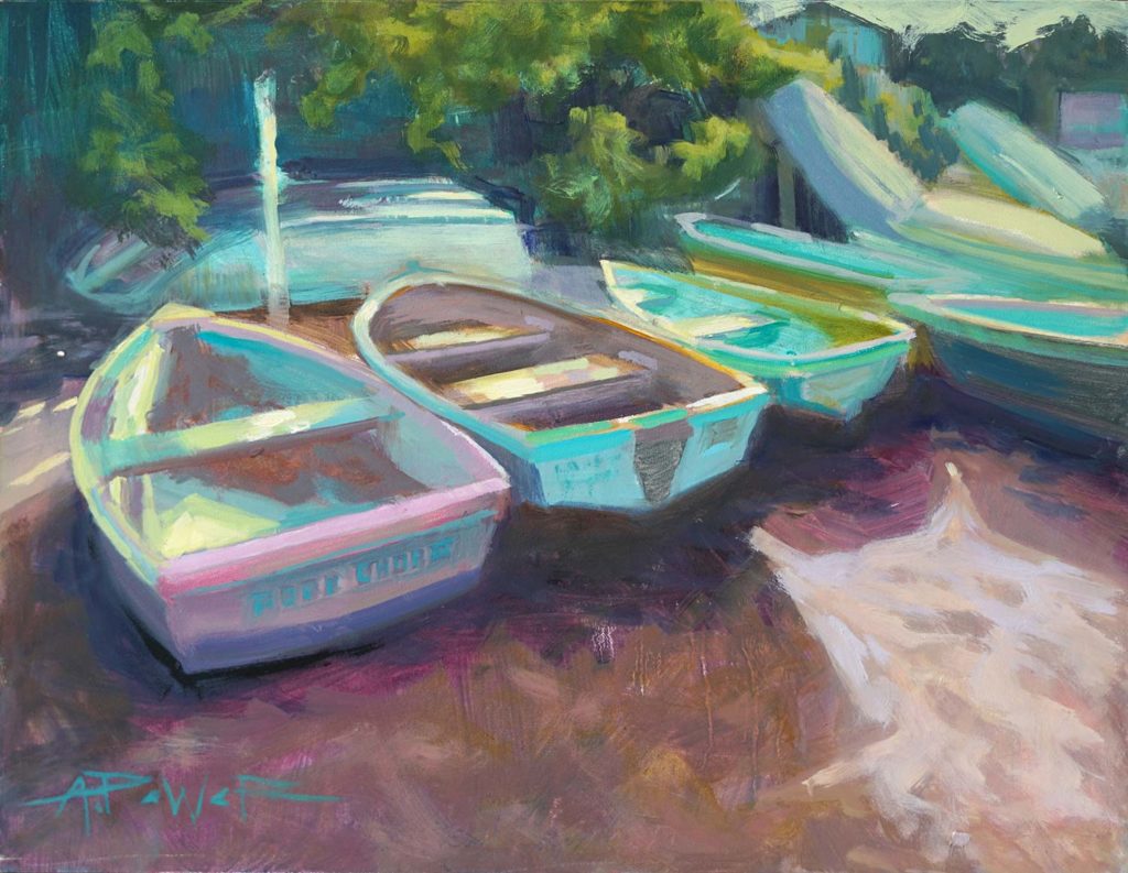 Oil painting of boats