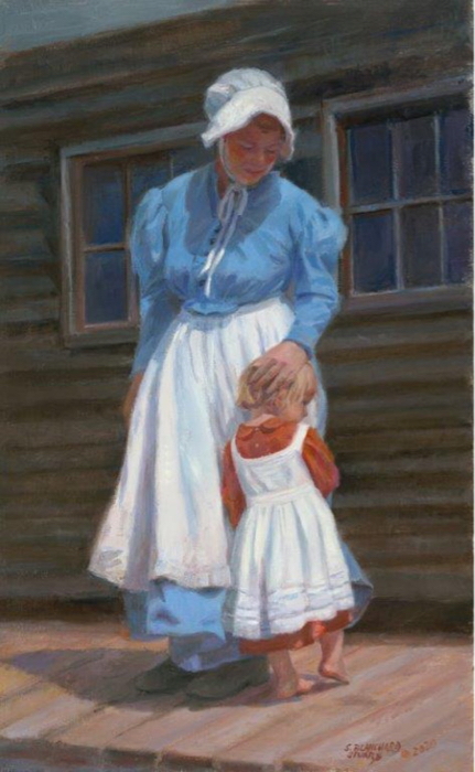 Oil painting of a woman and child