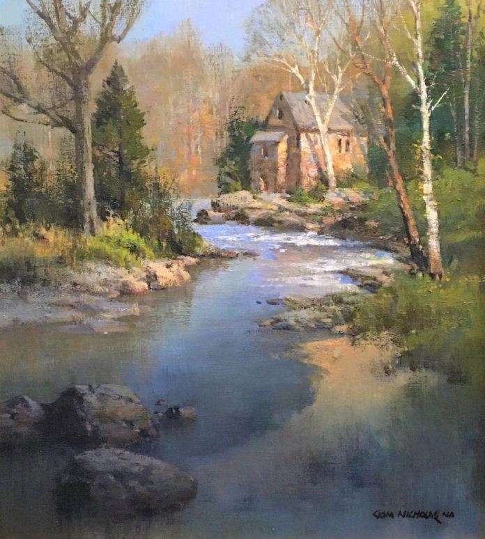 Oil painting of a creek