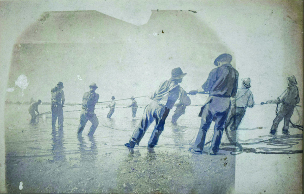 Eakins’s "Hauling the Net," Gloucester, 1881, photograph with drawing