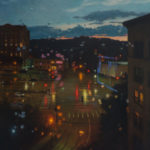 Featured Artwork: Carl Bretzke Oil painting of city at night in the rain