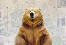 Featured Artwork: Lisa Gleim AFC, ASMA, AWA, IAPS/MC, PSA, SPS Pastel painting of a standing bear on a national park map