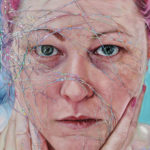 Featured Artwork: Hilary Swingle presented by PoetsArtists Oil painting of a lady's face with tinsel spread across it