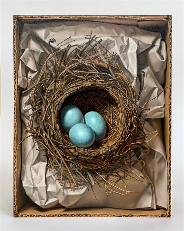 Oil painting of a bird's nest