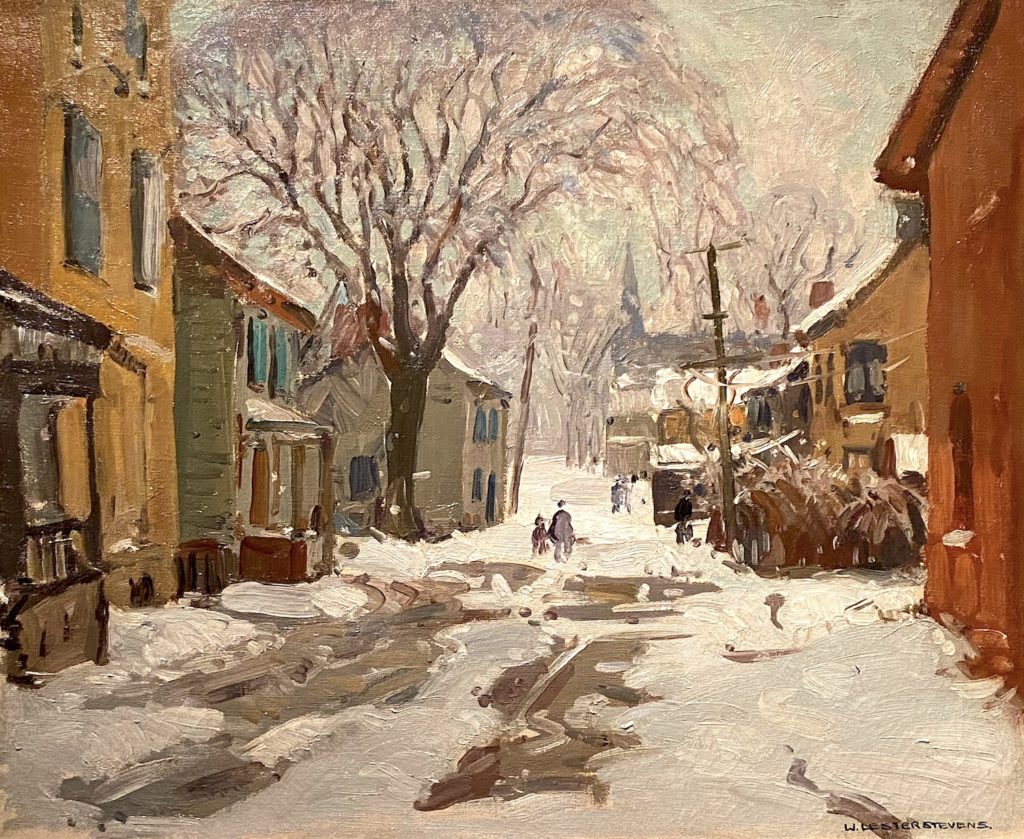 Oil painting of small town