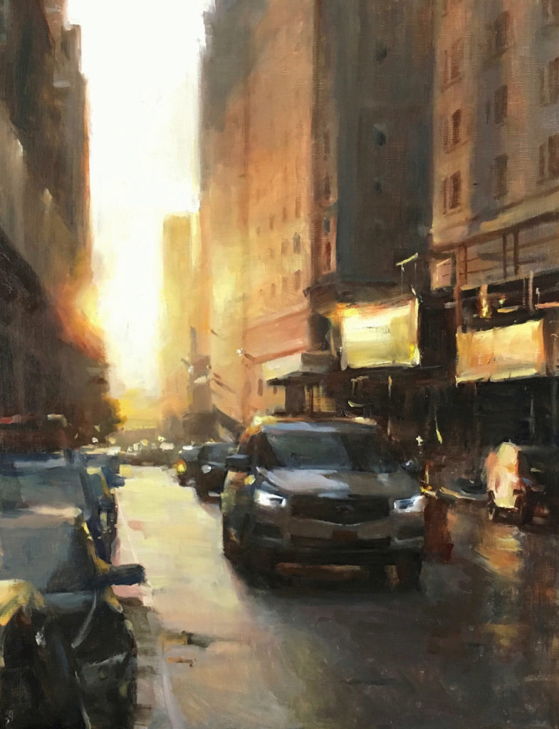 Cityscapes - KYLE MA (b. 2000), New York Sunset, 2018, oil on panel, 18 x 14 in., available through the artist