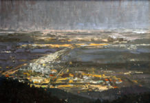 Art Collection: 19 Cityscapes by 19 Artists SUSIE HYER (b. 1954), Lights Above Town #1, 2015, oil on panel, 24 x 30 in., private collection