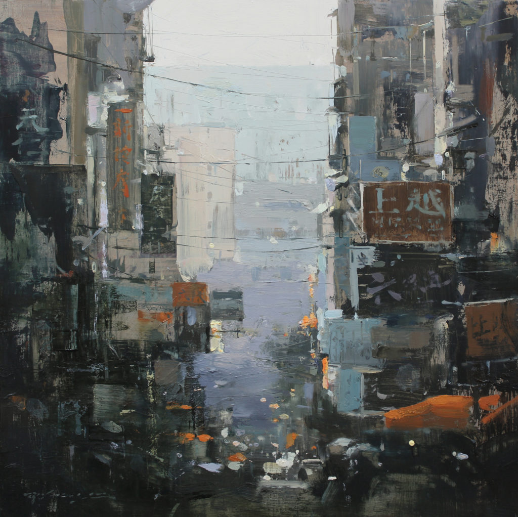 Cityscapes - HSIN-YAO TSENG (b. 1986), Taipei Street Signs, 2018, oil on panel, 16 x 16 in., on view at InSight Gallery (Fredericksburg, TX)