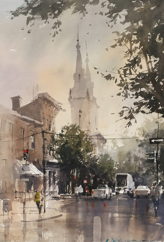 Cityscapes - VLADISLAV YELISEYEV (b. 1960), Church Street, Frederick, 2016, watercolor on paper, 22 x 15 in., private collection
