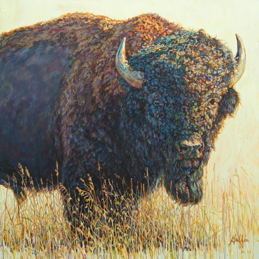 Oil painting of bull bison