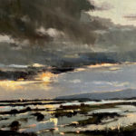 Featured Artwork: Philippe Gandiol Oil painting of the sun coming out from behind the clouds over floodplain