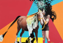 Featured Artwork: Tanmaya Bingham presented by The Bennett Prize Colorful painting of a woman with her face pressed to a horse