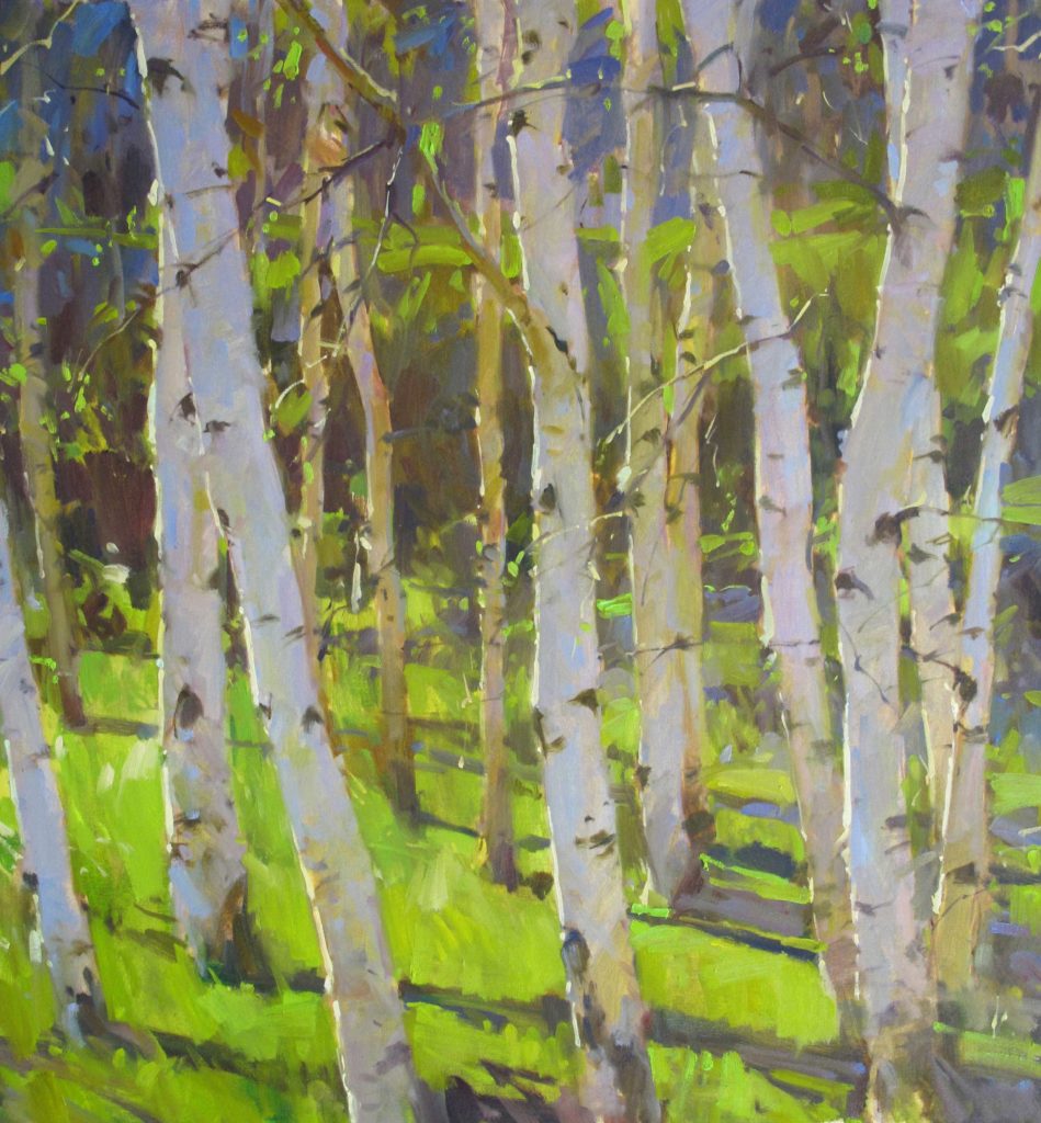 Oil painting of birch trees