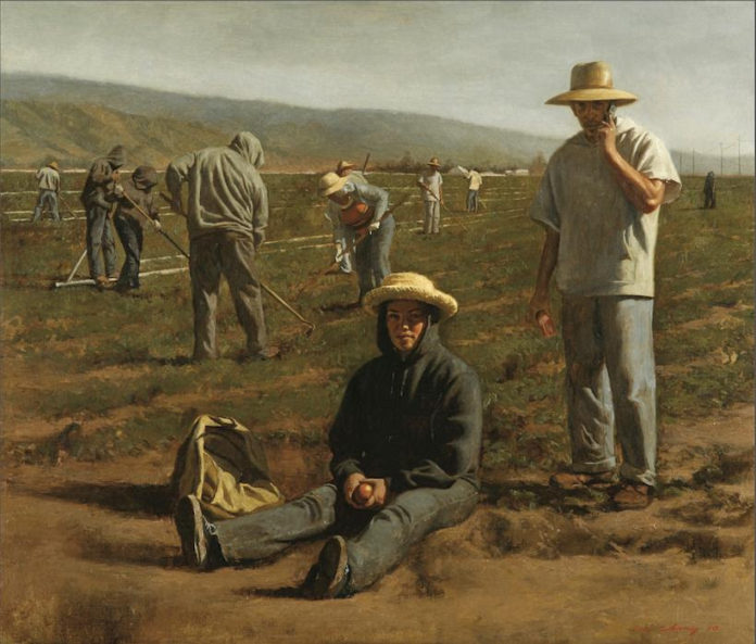 Oil painting of farmers, by Warren Chang