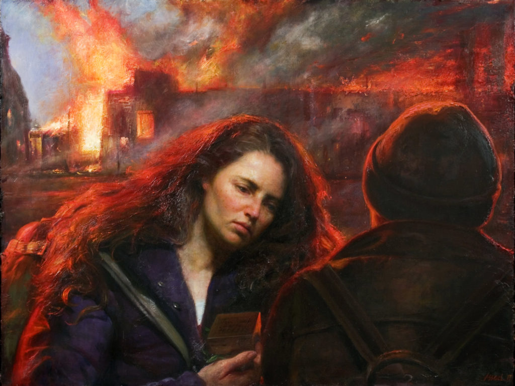 American social realism art - painting of a fire