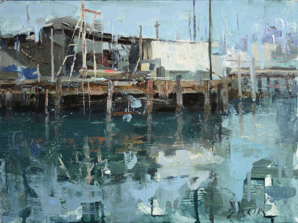 Jacob Dhein, "San Francisco Piers," 9 x 12 inches, Oil on panel