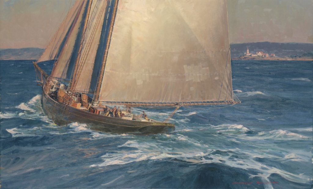 Marine art oil paintings of boat at sea