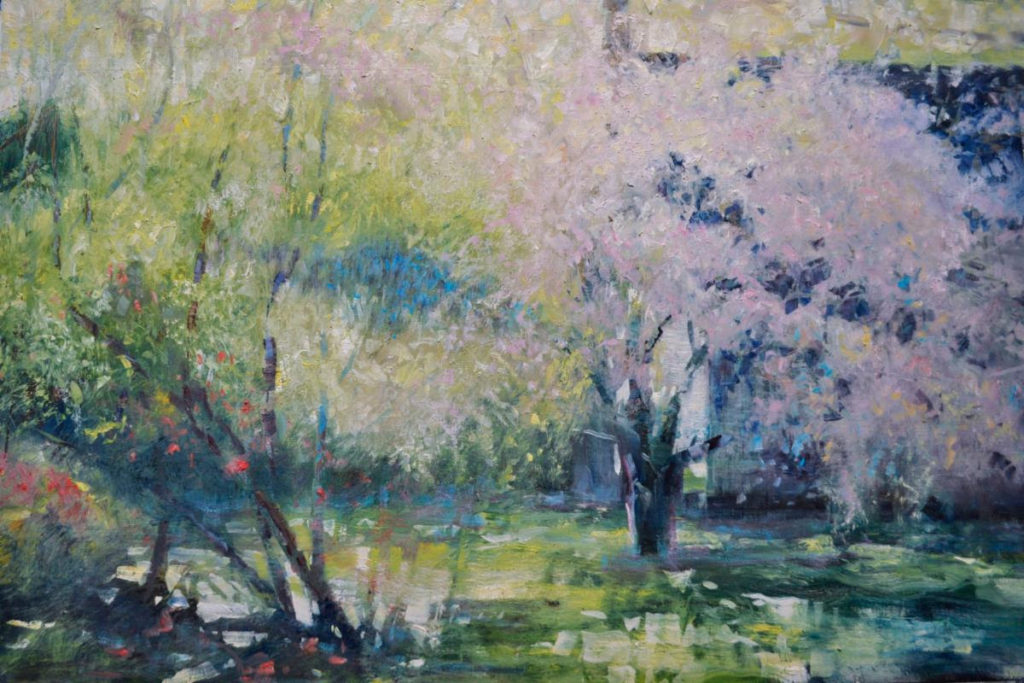Oil painting of trees in spring