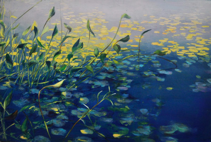 Oil painting of a pond