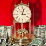 Featured Artwork: Karen Budan Oil painting of a clock and cash