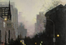 Featured Artwork: William A. Schneider Oil painting of a city street scene