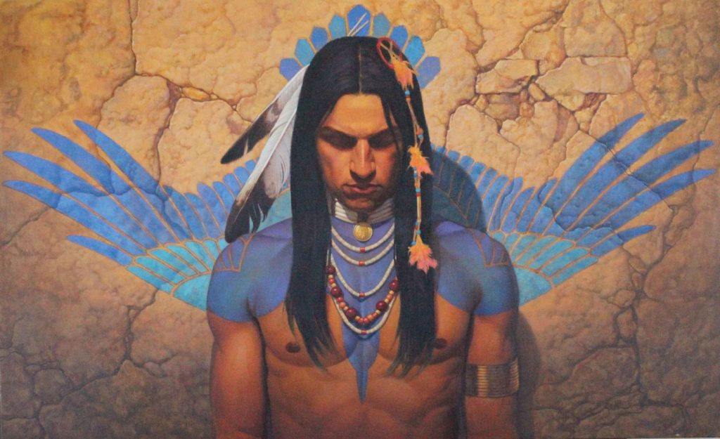 Oil painting of a Native American - Western art