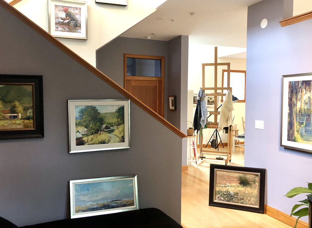 Interior of an art studio with a small gallery