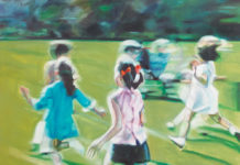 Featured Artwork: Holly Keogh presented by The Bennett Prize Oil painting of girls running on a lawn