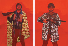 Featured Artwork: June Glasson presented by The Bennett Prize Oil paintings: diptych of two men holding shotguns