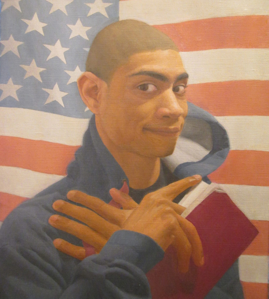 Portrait of a man with a flag