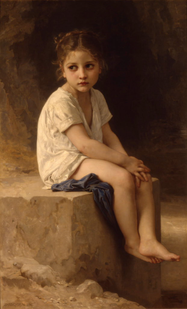 William-Adolphe Bouguereau, "At the Foot of the Cliff" painting