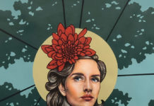 Featured Artwork: Aneka Ingold presented by The Bennett Prize Mixed media painting of an elegant woman with a flower in her hair
